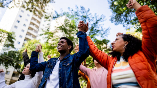 People protesting outdoors